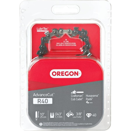 Oregon Cutting Oregon AdvanceCut LubriTec 10 In. 3/8 In. Low Profile 40 Link Chainsaw Chain R40